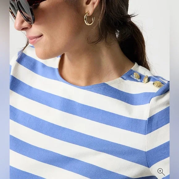 NWT J. Crew Nautical Striped Tee with Button Accents - Picture 2 of 6